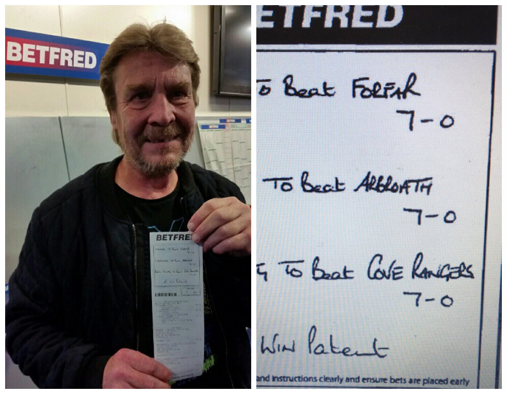 Steve Sales and the winning slip (Twitter/Betfred)