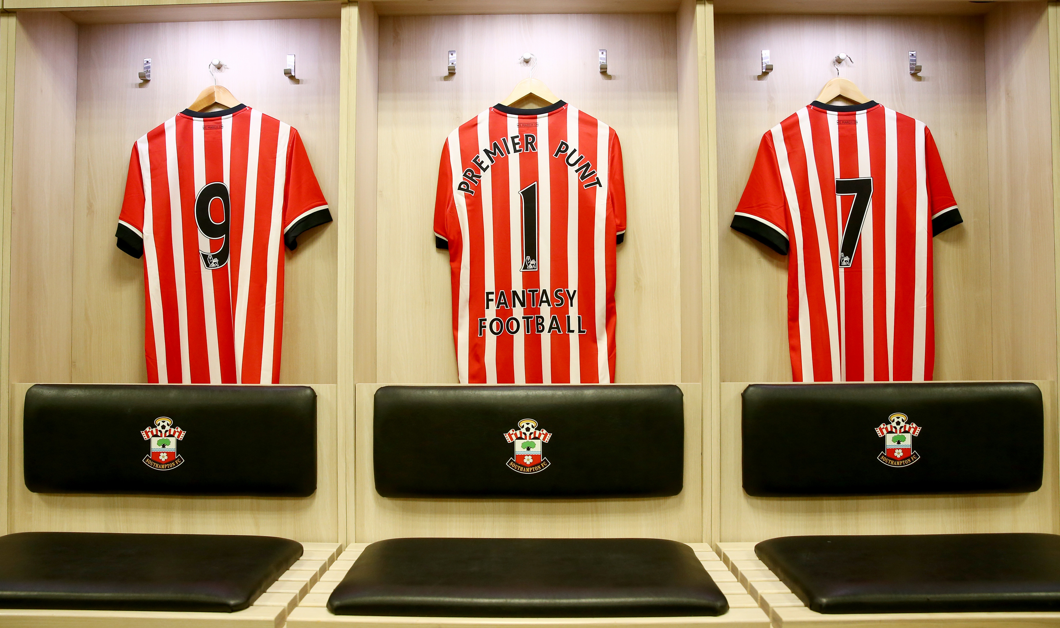 Premier Punt shirts hang in St Mary's dressing room
