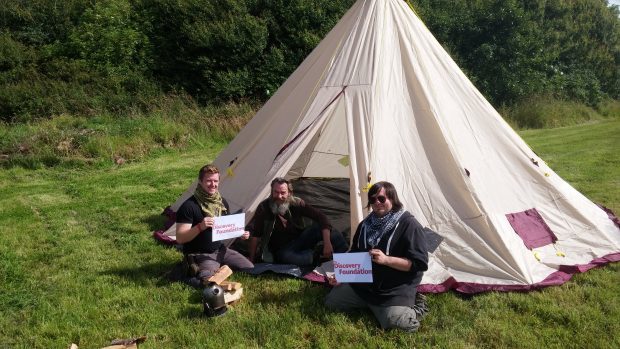 Community woodland officer Lewis Swales and his assistant Seamus Connor with visitor Derek Macdonald.