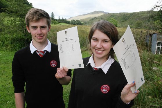 Stephen Dent and Heather Borland celebrate success in their Highers