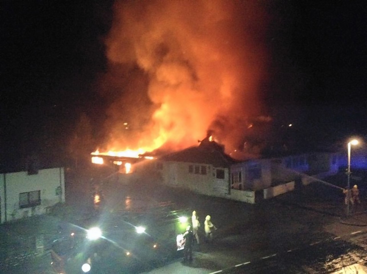 Flames engulf the Sutherland Arms Hotel