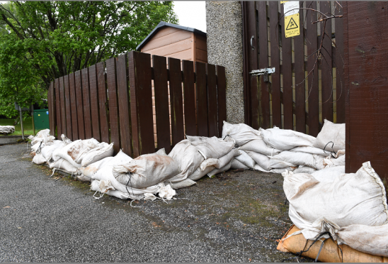 Sandbags deployed at Millside, Peterculter.