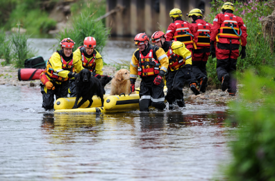 A man was stranded with his two dogs near the bridge at Port Elphinstone and was rescued by emergency services.