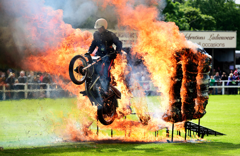 Motorcyclists put on an explosive performance
