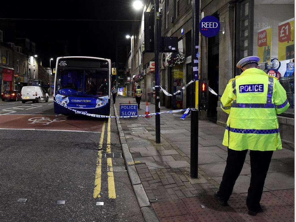 A man was in a potentially life-threatening condition after he was struck by a bus on Union Street