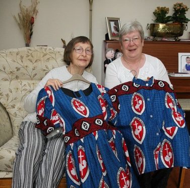 June Cairns (left) and the Rev Morag Muirhead with their African clothing