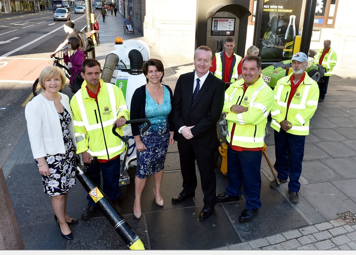 he launch of Operation Union Street Rejuvenation. The Hit Squad  with (from left) Aberdeen City Council Leader Jenny Laing, Deputy Leader Marie Boulton and Aberdeen Inspired Chief Executive Adrian Watson.
Picture by COLIN RENNIE