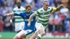 Celtic captain Scott Brown, right, came out on top against Joey Barton last time out