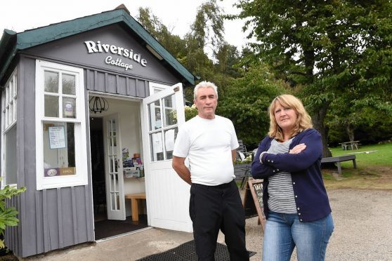 John and Wilma Doherty who are concerned about the lack of customers at their Riverside Cottage cafe due to roadworks on the A93 east of Ballater. 
Picture by KEVIN EMSLIE