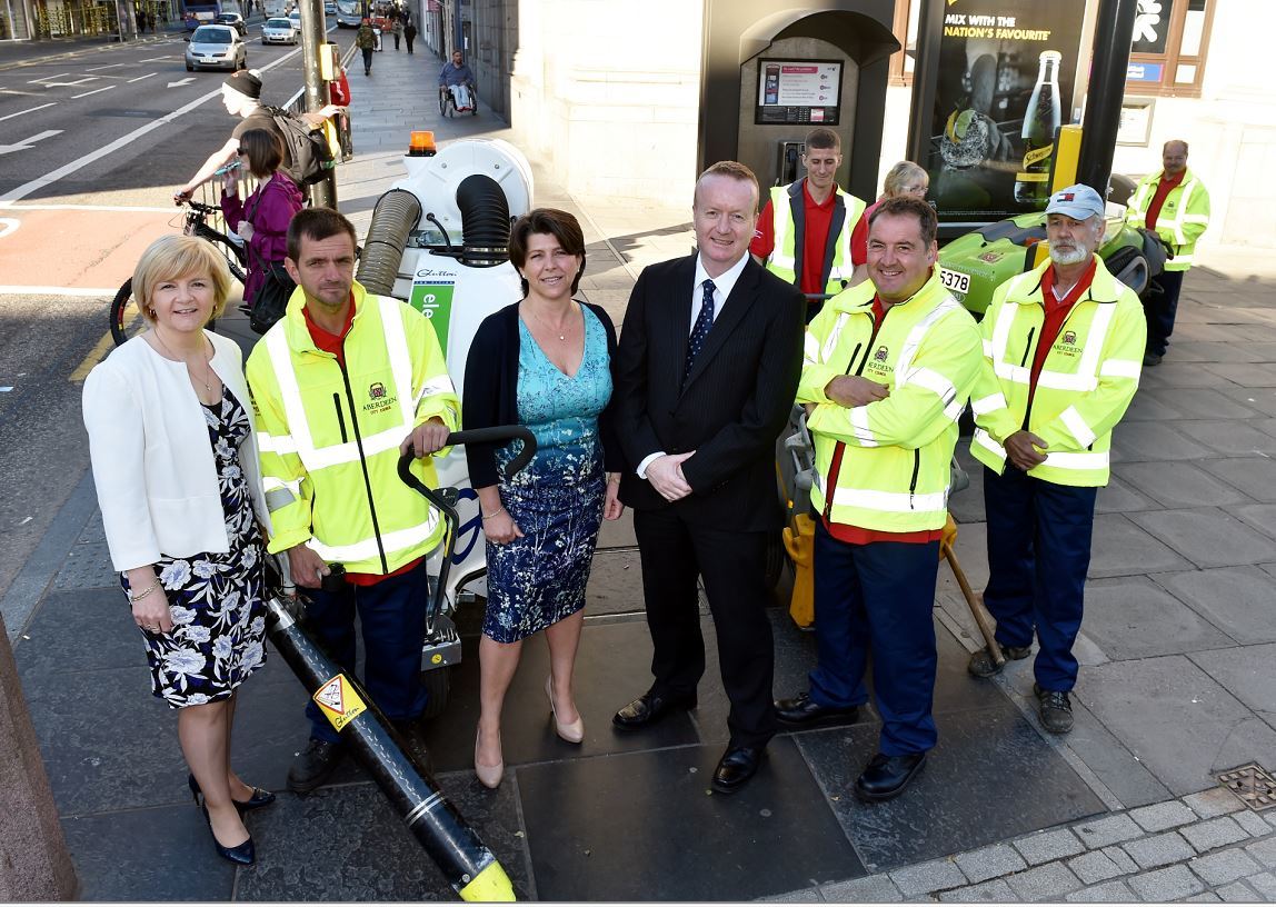 The launch of Operation Union Street Rejuvenation. The Hit Squad  with (from left) Aberdeen City Council Leader Jenny Laing, Deputy Leader Marie Boulton and Aberdeen Inspired Chief Executive Adrian Watson.

Picture by COLIN RENNIE