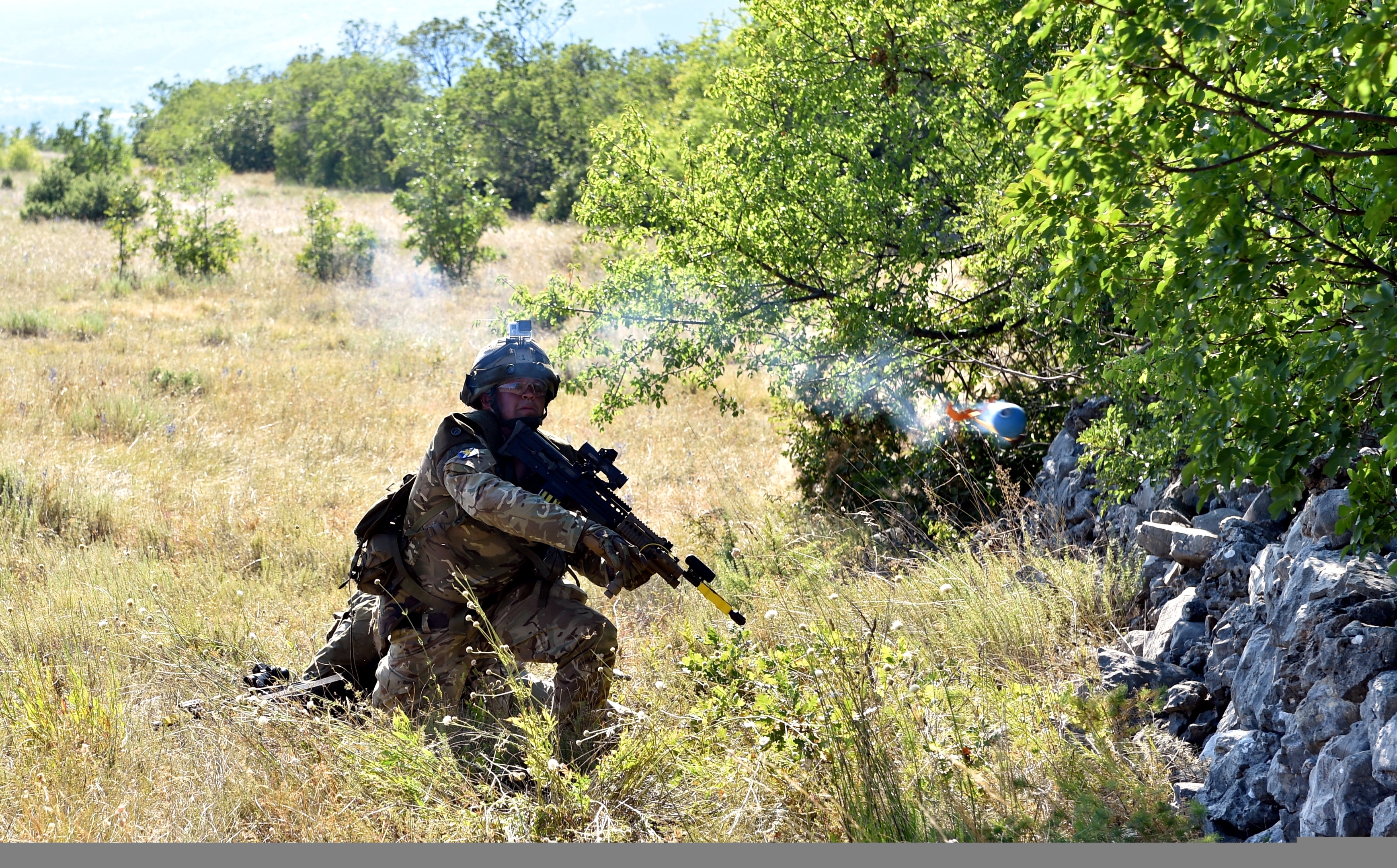 7 SCOTS on a patrol exercise attacking an enemy position.    
Picture by Kami Thomson