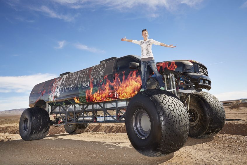 Jen Campbell on the Longest Monster Truck in White Hills, Arizona, USA