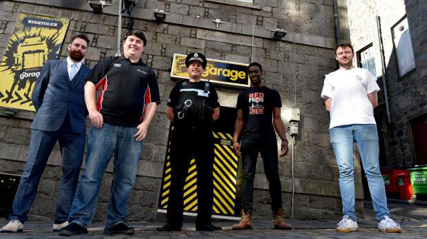 From left: Gregg Wilson, Marketing manager with The Garage, Edward Pollock, President RGU (Communication and Democracy), Chief Inspector Graeme Mackie, Charles Ogboke, team leader of student welfare organisation Red Frogs Aberdeen and Stuart McPhee, general manager of Siberia and Chairman of Unight.