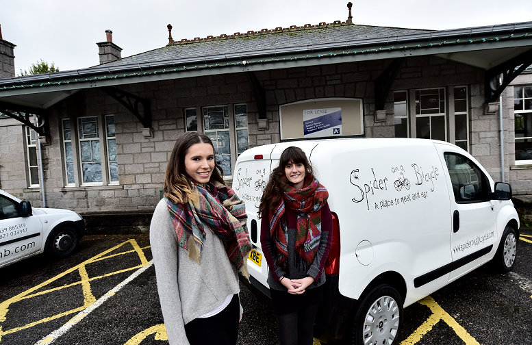 L-R Sisters Emma and Hollie Petrie who are going to open a new cafe called "Spider on a Bicycle" in the old station at Station Square, Aboyne.