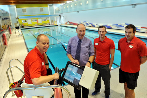 Forres swimming pool will reopen next week following a refurbishment. L-R: Supervisor, David Chapman, sports and leisure manager, Ken Brown, lifeguards, Steven Hamilton and Andrew Turnbull, next to the pool.
Picture by Gordon Lennox