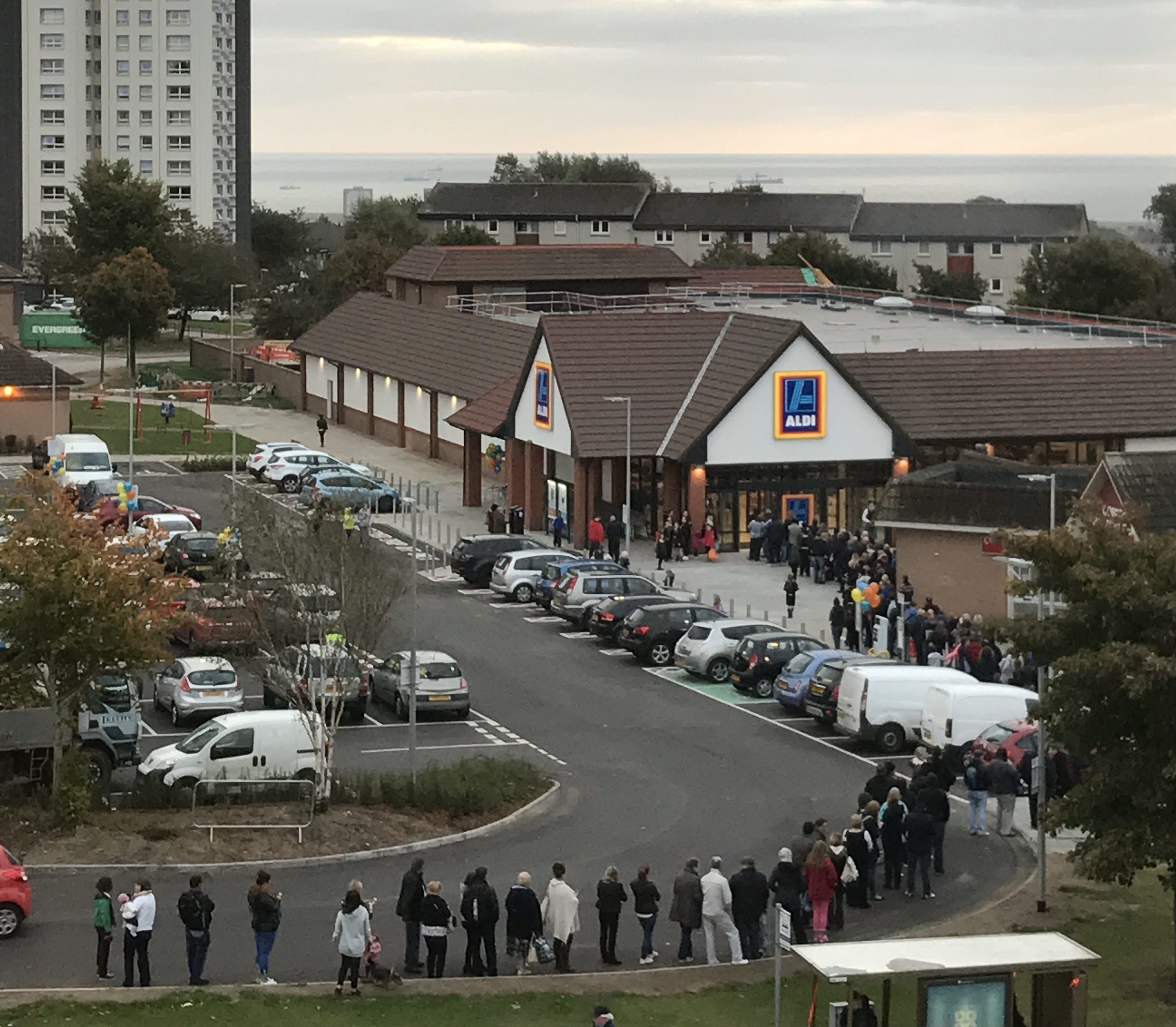 Hundreds queue for the opening of the new Aberdeen Aldi. Picture by Antony Ritchie