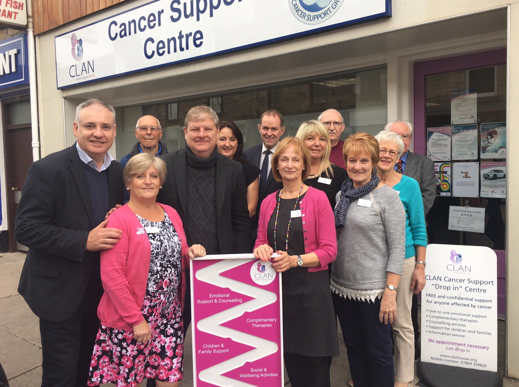 Richard Lochhead and Angus Robertson joined staff and volunteers from Clan at their Elgin shop to launch the competition.