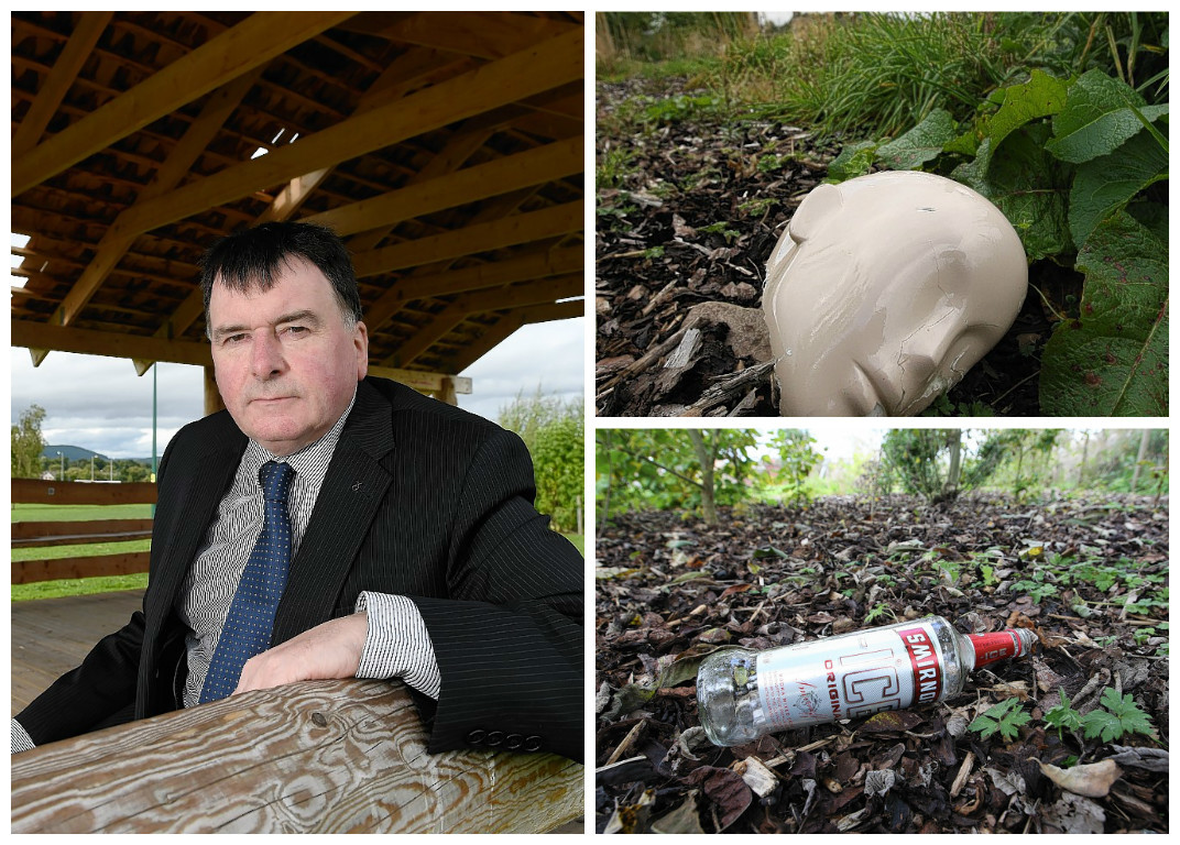 Highland Councillor Ken Gowans in the vandalised pavilion in Inshes Park