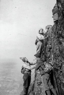 Members of the Ladies Scottish Climbing Club climbing Suilven in 1939