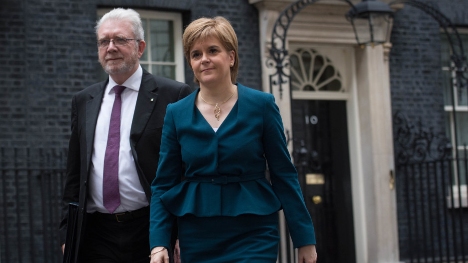 Nicola Sturgeon leaves 10 Downing Street with her Brexit minister Michael Russell