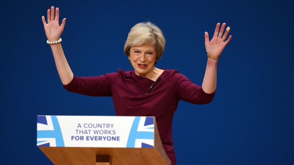 Prime Minister Theresa May makes her keynote address on the fourth day of the Conservative Party conference at the ICC in Birmingham