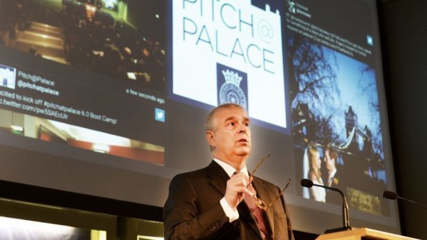 The Duke of York speaks during a semi-final Pitch at Palace 'boot camp' at the Harwell Science and innovation Campus in Didcot