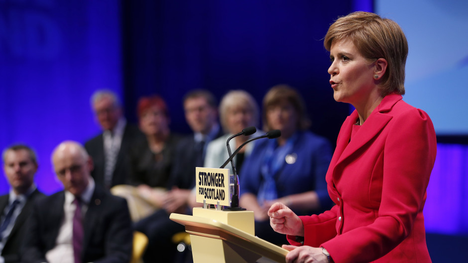 Nicola Sturgeon speaking at the SNP conference in Glasgow