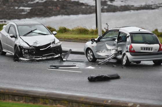 A two car crash on South Road, Peterhead