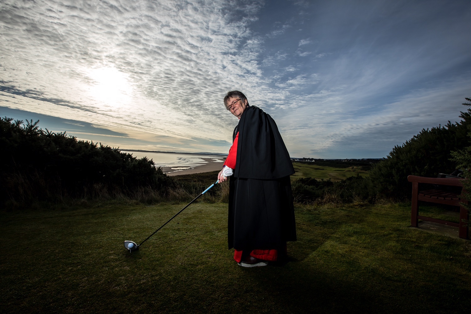 Rev. Susan Brown is pictured on the Royal Dornoch Golf Club.

Photo: Paul Campbell.