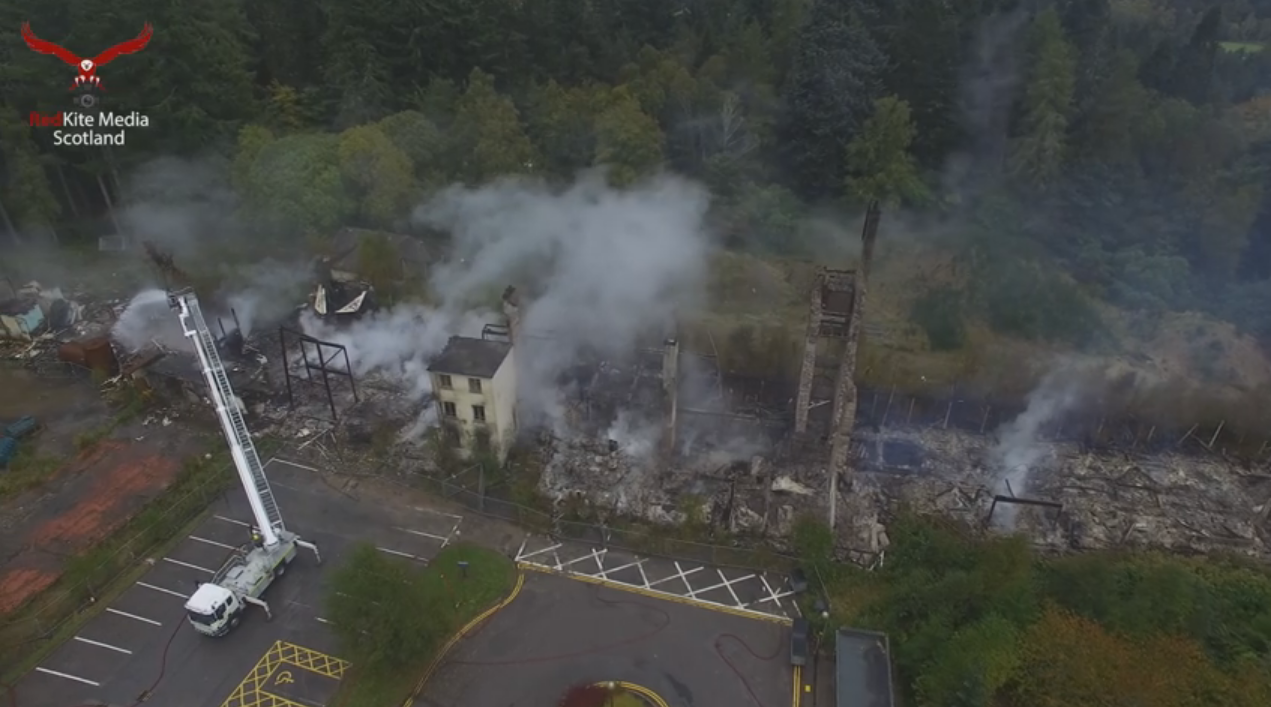 Drone footage shows the aftermath of the massive hospital fire