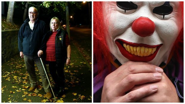 Kathleen Anderson claims she was left fearing for her life after a 'creepy clown' chased her down the street.