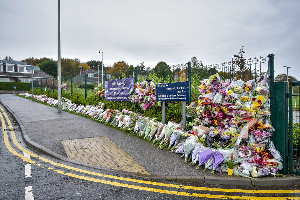 Hundreds of floral tributes were laid at Cults Academy after the death of Bailey