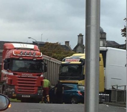 A crash between a car and lorry caused delays in Aberdeen earlier. (Picture: Theresa Paxton)