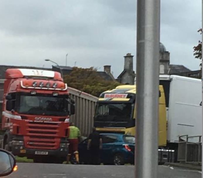 A crash between a car and lorry caused delays in Aberdeen earlier. (Picture: Theresa Paxton)