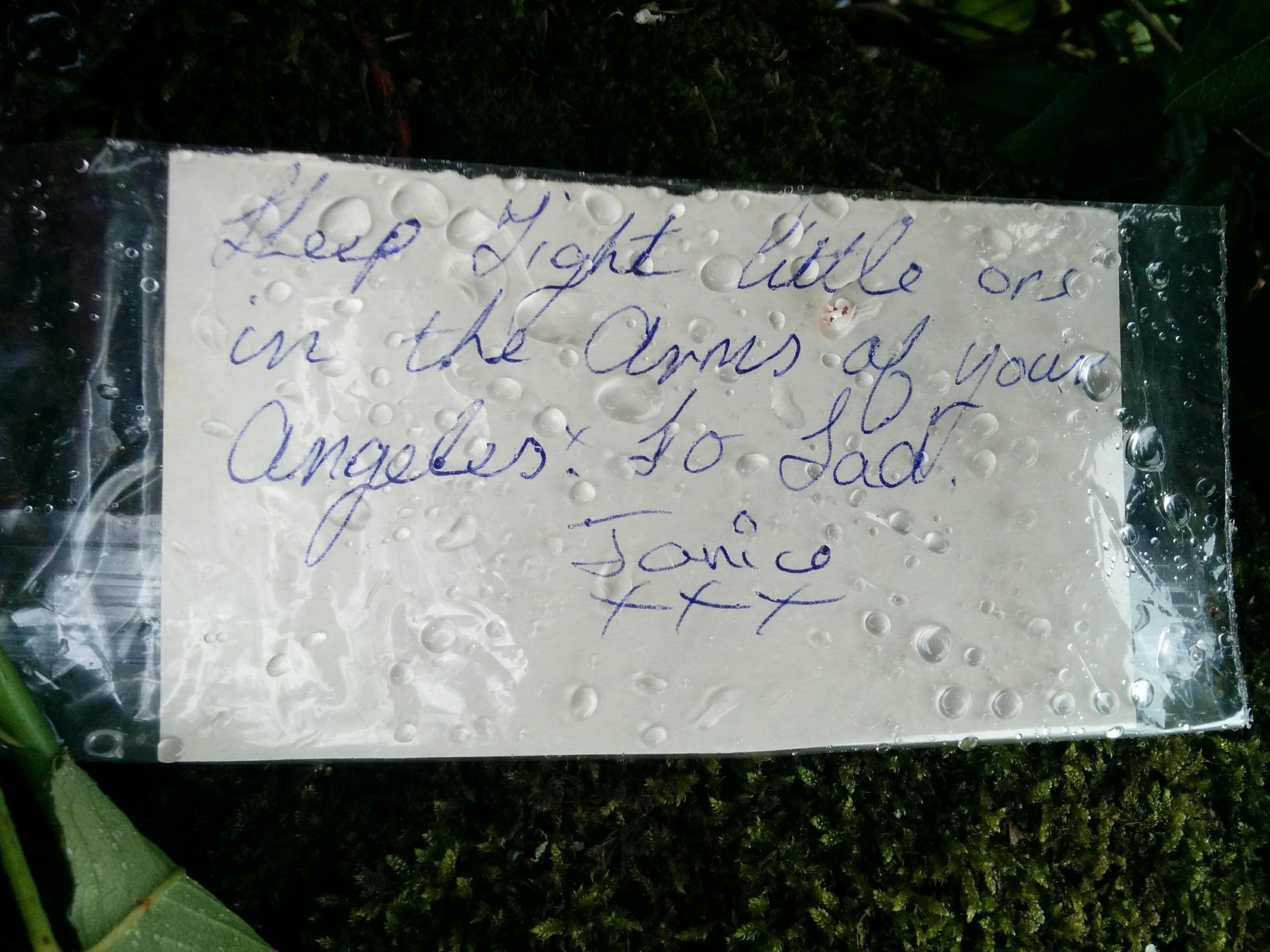 Tribute note left at the scene in Coupar Angus