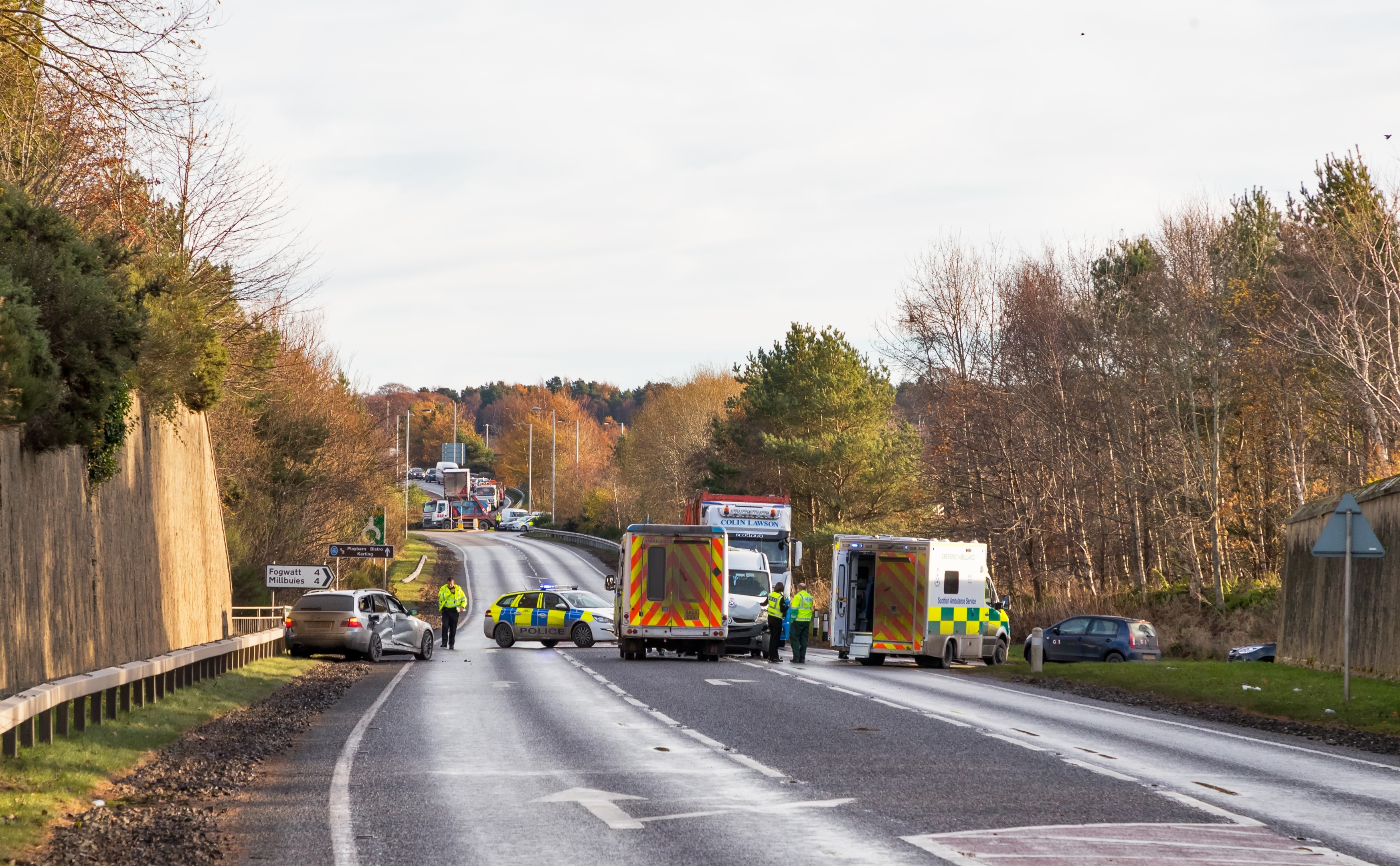 Scene of the crash between an NHS medical bus and a car on the A96