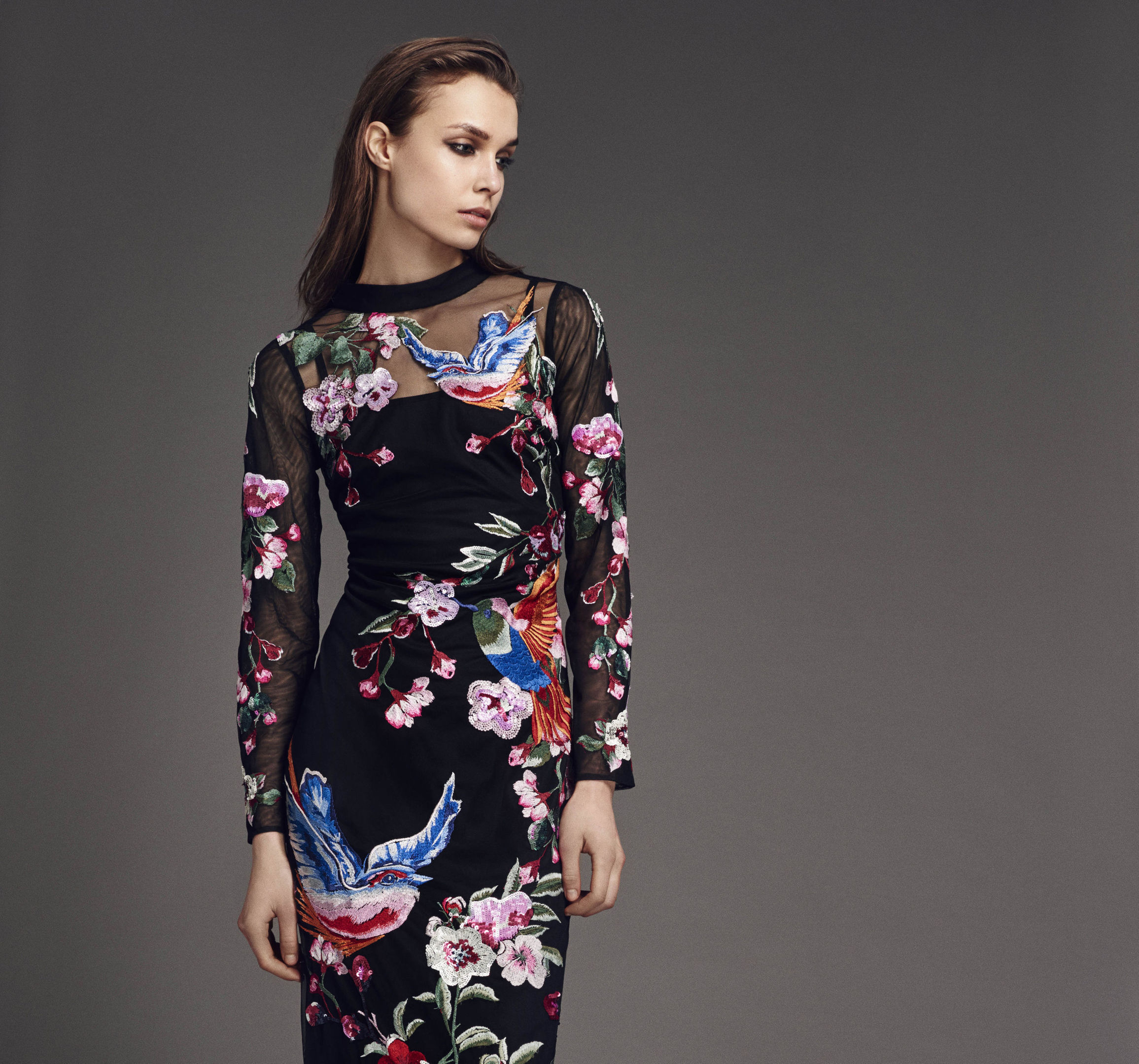 Butterfly by Matthew Williamson Black Winter Bird Embroidered Shift Dress, available from debenhams.com. 