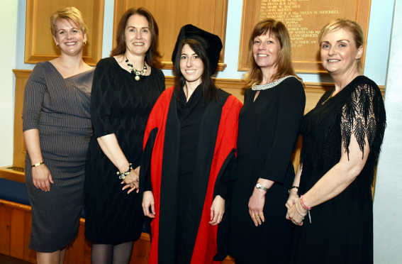 Fraserburgh Moonlight Prowl ladies - (from left) Margaret-Jane Cardno, Jacqueline Watt, Francesca Sartor, Teresa James Cardno and Anne-May Adams.
Picture by COLIN RENNIE