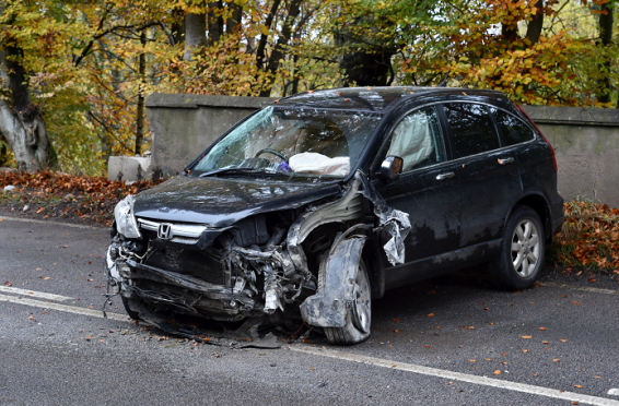 A one vehicle accident involving a Honda near Pitcaple where it hit a wall.
Picture by COLIN RENNIE