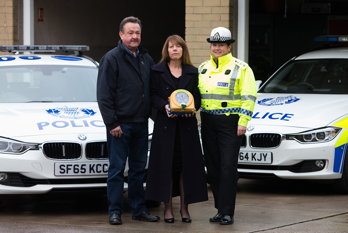Pictured: Gordan and Sandra McKandie, with Chief Inspector Louise Blalelock, Local Area Commander, Road Policing North.