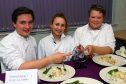 A delighted team 1 from tobermory high school Fraser Mitchell, Bosha Rybozynska and Torran Mealand with their trophy simply  the best between 2 teams  from Tobermory High School on Mull and 1 from Hermitage Academy in Helensburgh using local freshly sourced produce to appeal to the judging panel field to fork picture kevin mcglynn