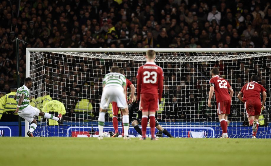 Celtic's Moussa Dembele with the third of the match from the penalty spot