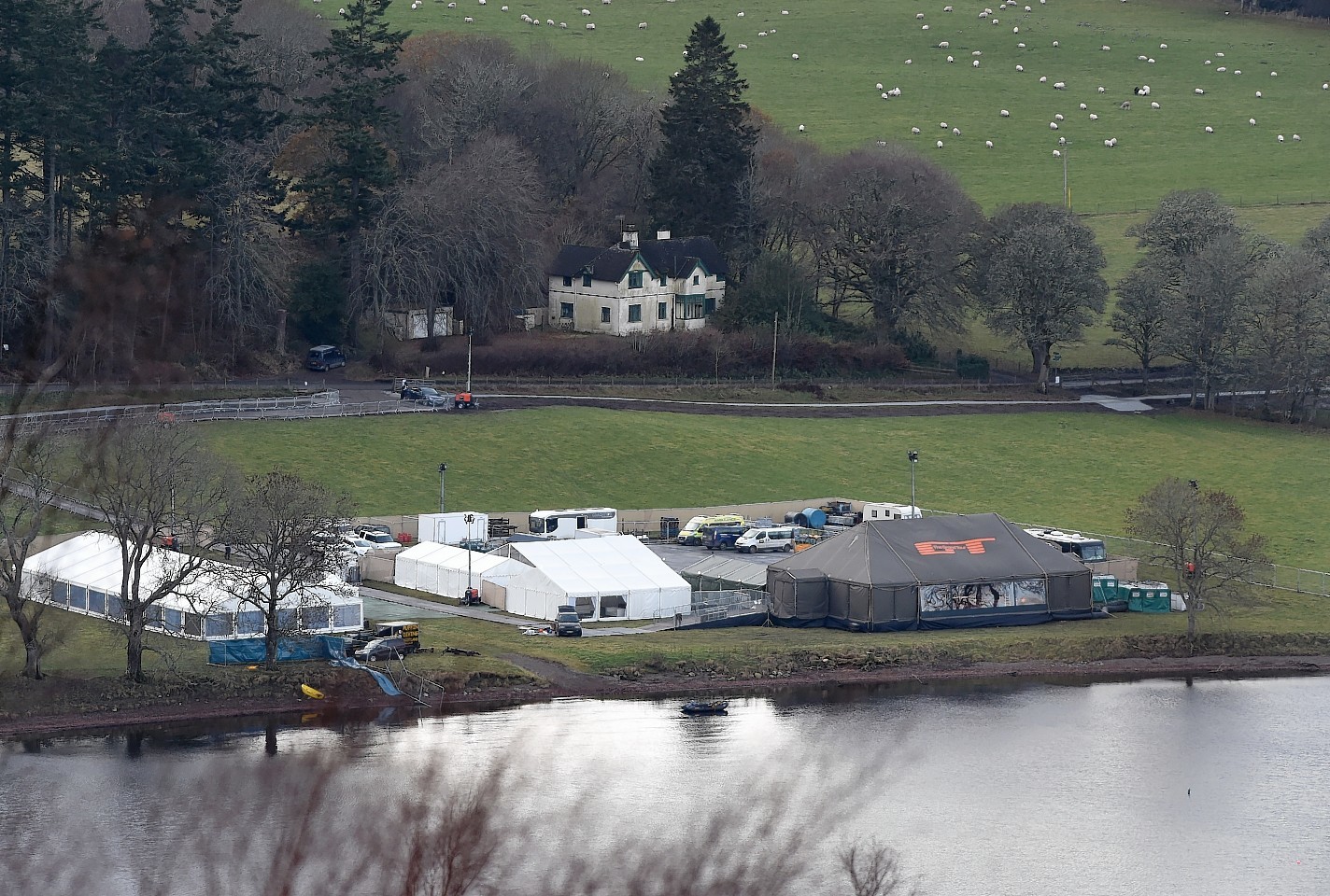 The Grand Tour tent takes shape on the shores of Loch Ness