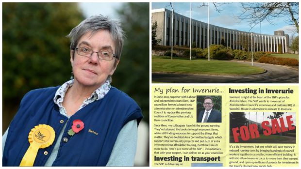The mock-up image featured within the by-election leaflet shows the Aberdeenshire Council HQ in the city with the words "for sale" in bold in front of it, despite the building not being on the market.