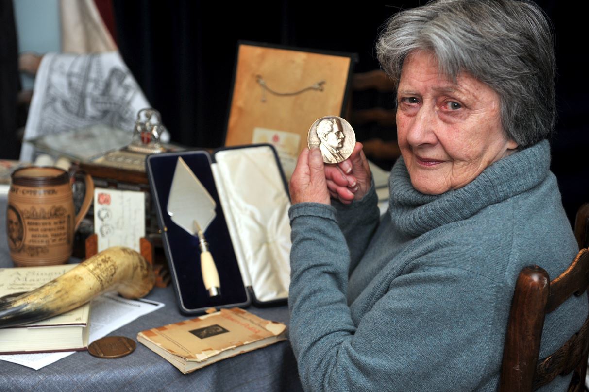 Ramsay Macdonald's granddaughter, Iona Kielhorn, in his old home in Lossiemouth, with some of the mementos, which will be included in the exhibition in Lossiemouth Town Hall. Picture by Gordon Lennox