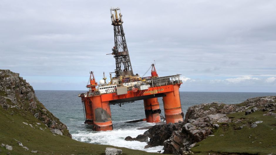 The Transocean Winner drilling rig after it ran aground on the beach of Dalmore