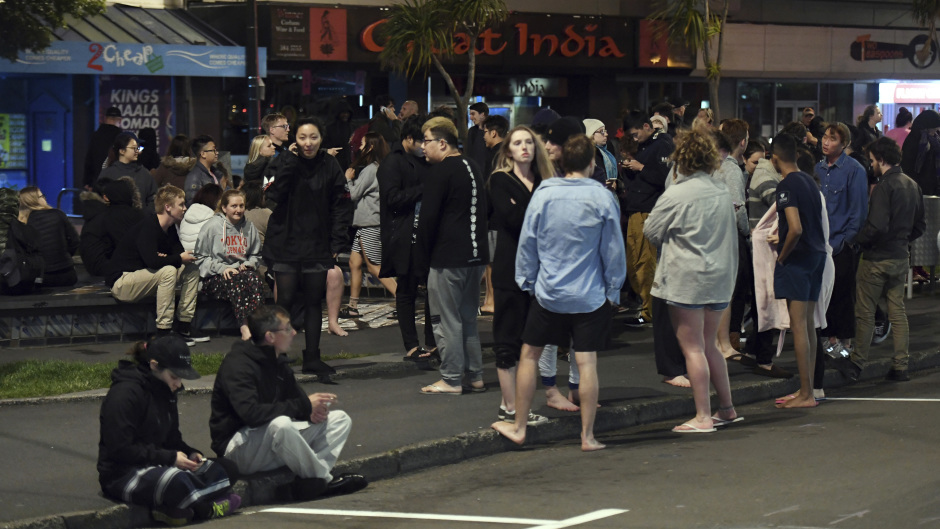 People evacuated from buildings after a 6.6 earthquake based around Cheviot in the South island shock New Zealand (AP)