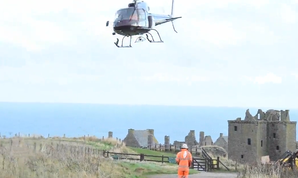 The helicopter at Dunnottar Castle