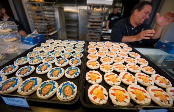 Donald Trump and Hillary Clinton cookies are on sale at the Oakmont Bakery in Oakmont, Pennsylvania.