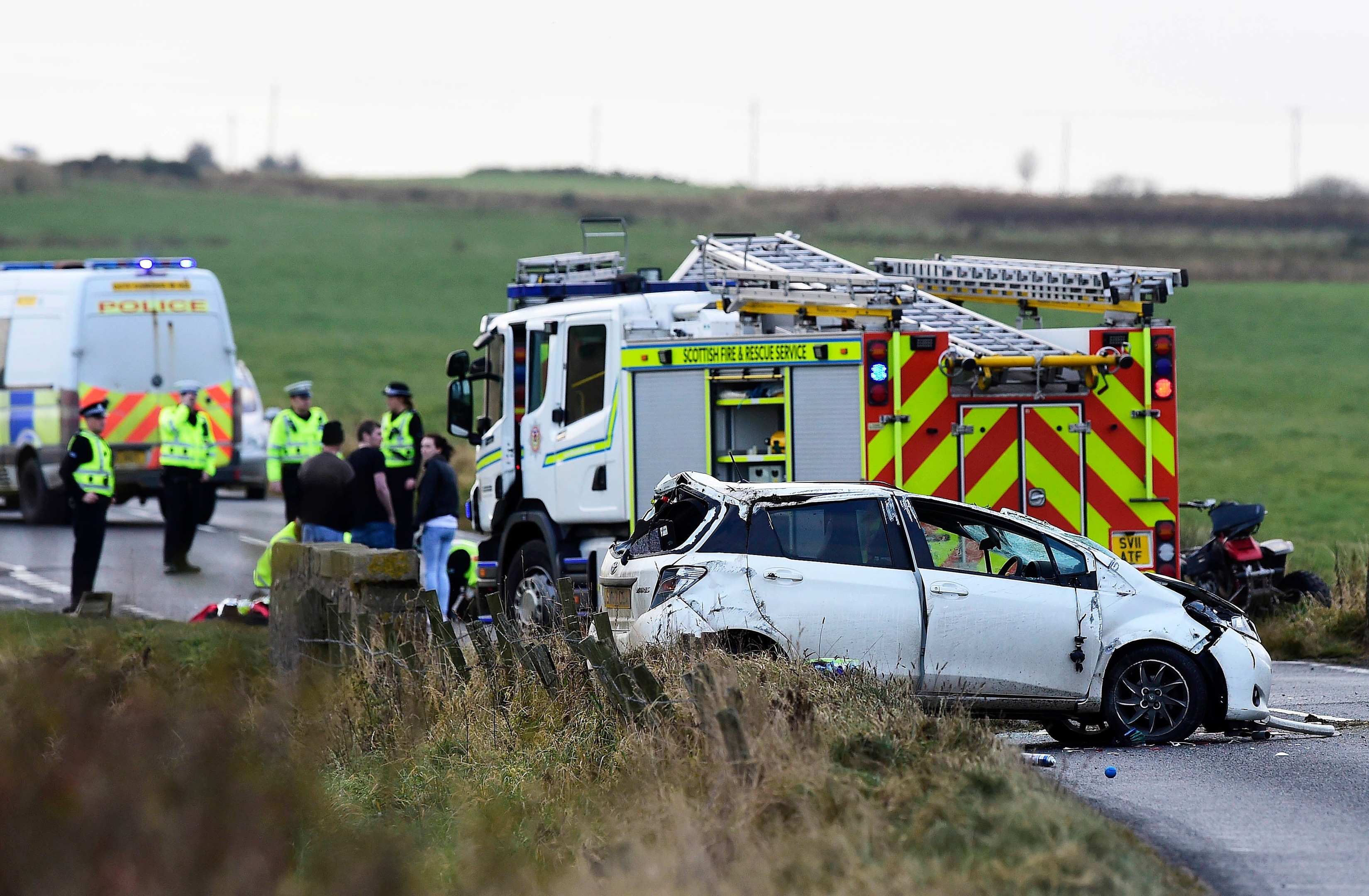 Emergency services at the scene of the crash on the A981
